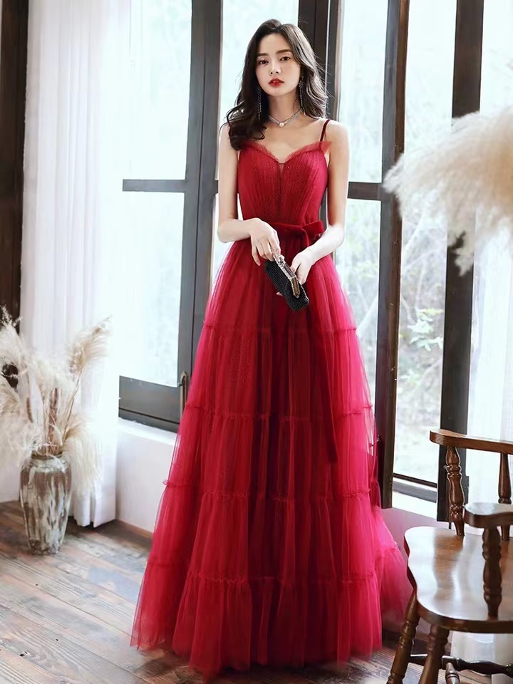 Spaghetti Strap Prom Dress, Red Party Dress,custom Made