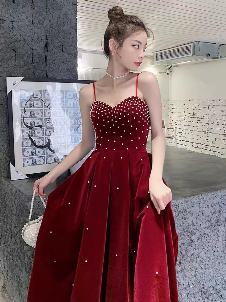 Red Birthday Dress, Spaghetti Strap Evening Dress, Temperament Party Dress,custom Made