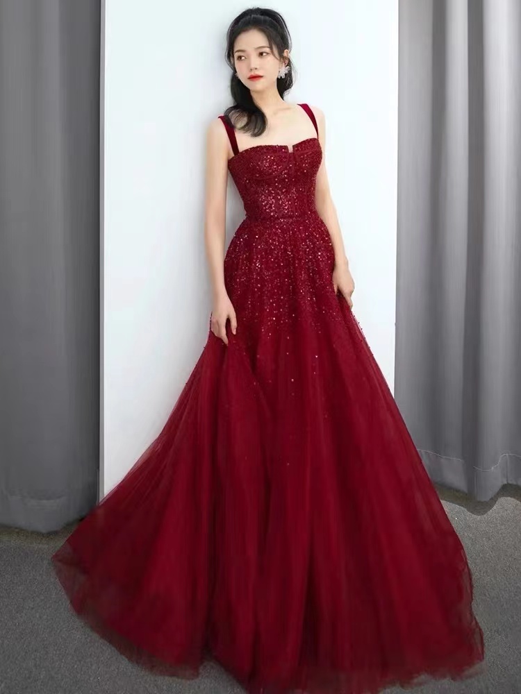 Red Prom Dress, Spaghetti Strap Evening Dress,princess Dress, Fancy Party Dress,custom Made