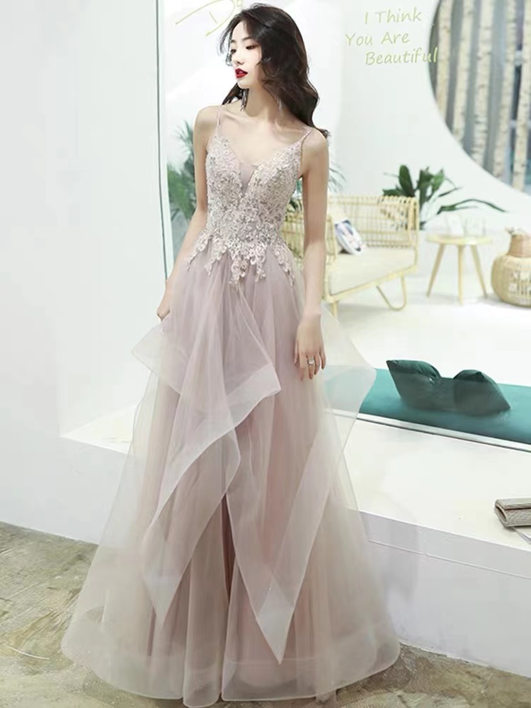 Blush Pink Prom Dress, Spaghetti Strap Evening Dress,graduation Party Dress,custom Made