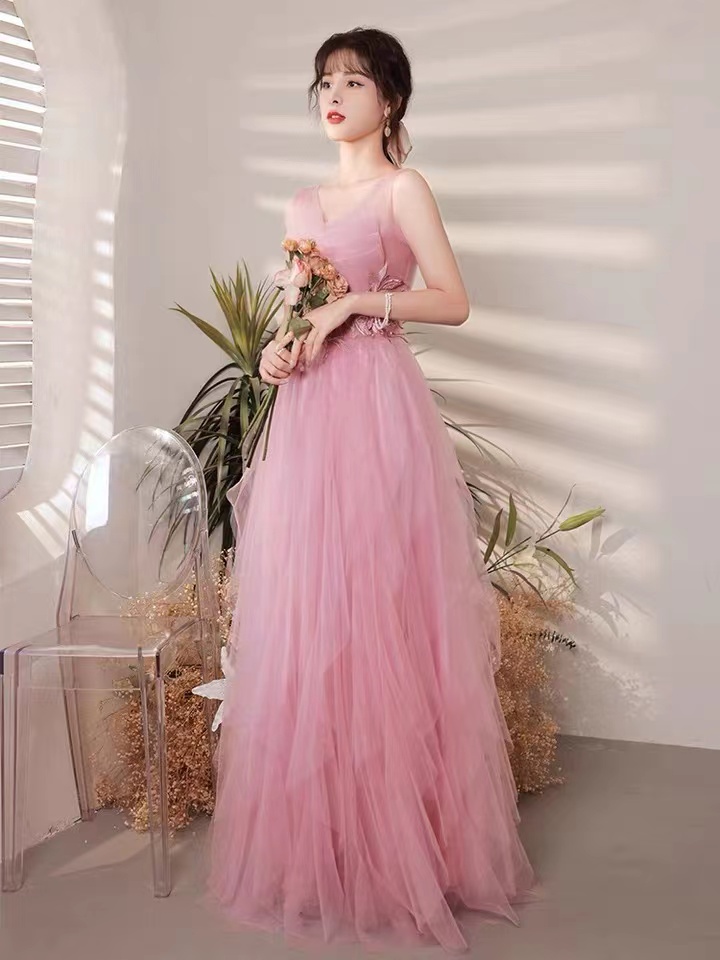 V-neck Evening Dress, Pink Birthday Party Dress, Fairy Graduation Dress,custom Made