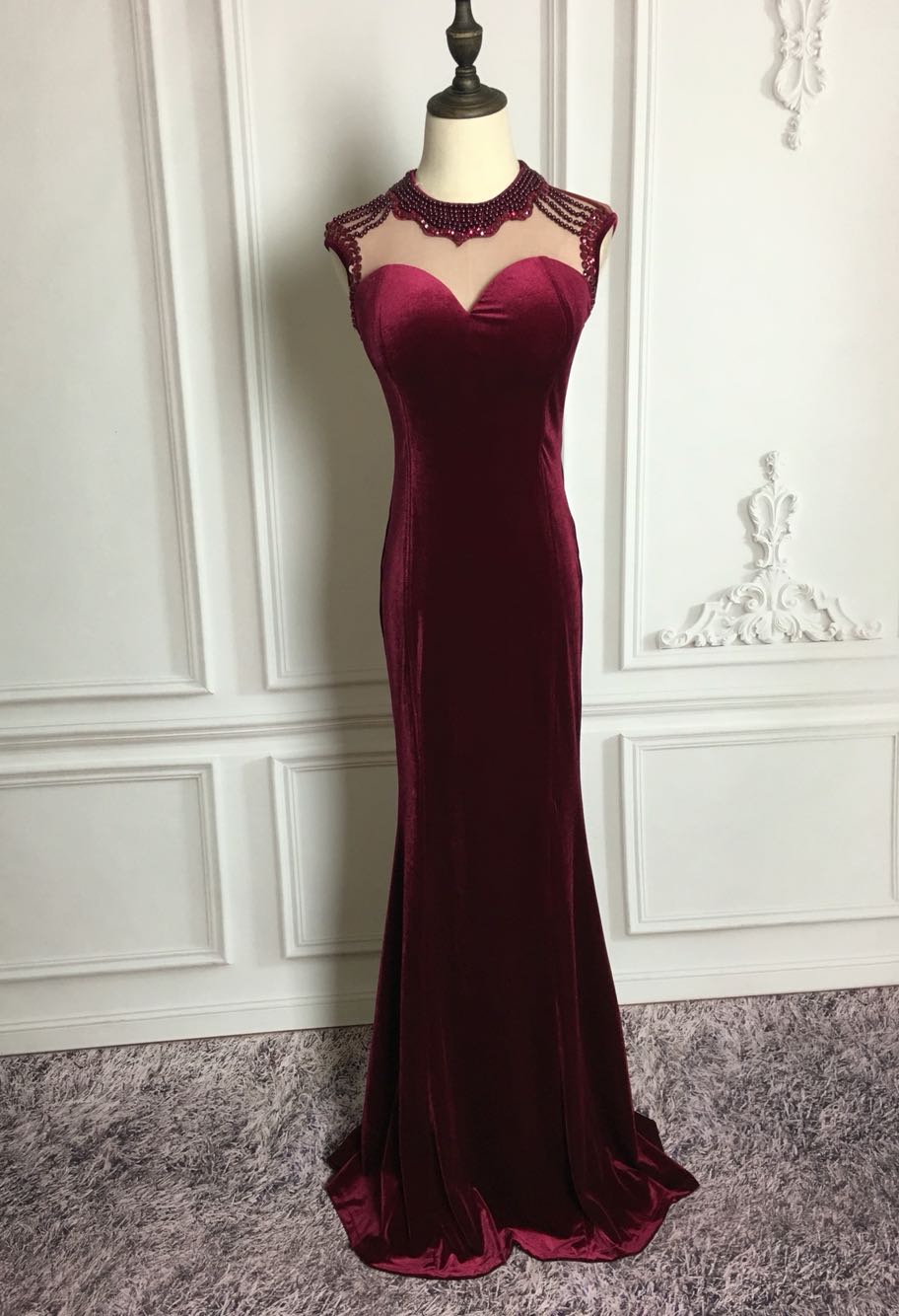 Elegant Burgundy Prom Dresses,velvet Beaded Mermaid Party Dresses, Sexy Prom  Dresses , Formal Weddin on Luulla