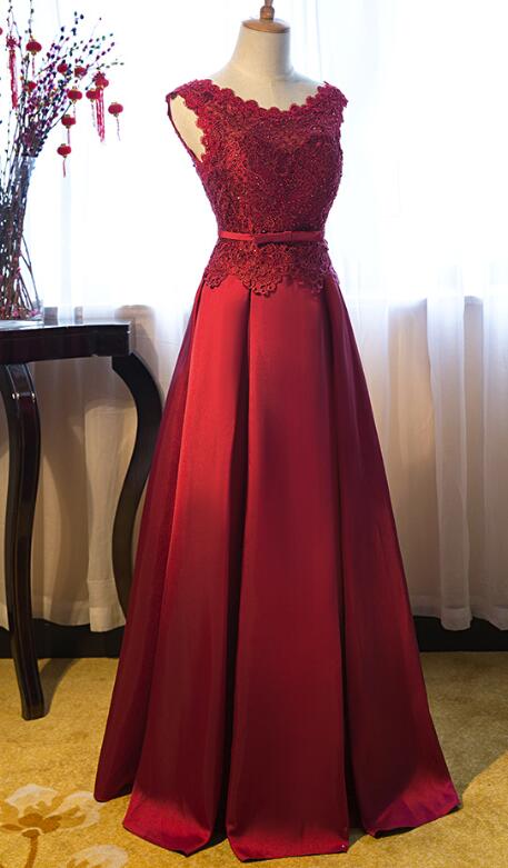 Red Satin Evening Dress, Off Shoulder Long Formal Gowns, Red Party Dress, Lace-up Back Party Dress,custom Made