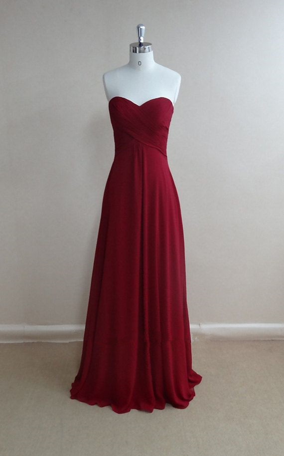 Burgundy Prom Dresses , High Quality Prom Gown, Strapless Bridesmaid Dresses, Simple Evening Dresses,,custom Made