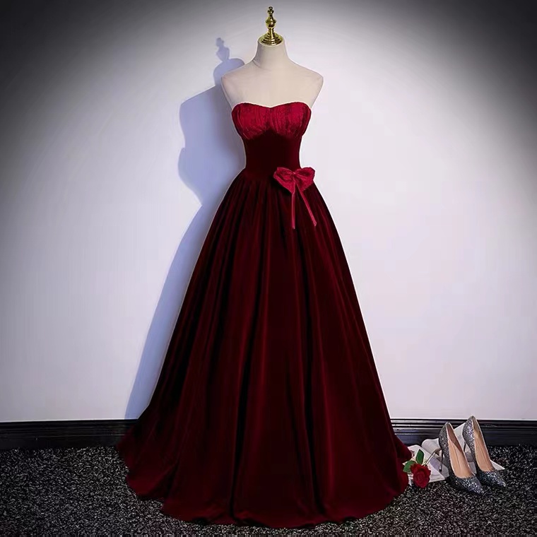 Strapless Promm Dress,burgundy Evening Dress,sweetheart Party Dress,custom Made