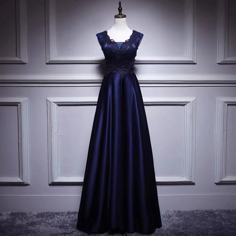 Navy Blue Evening Dress ,satin Prom Dress,v-neck Formal Party Dress,custom Made