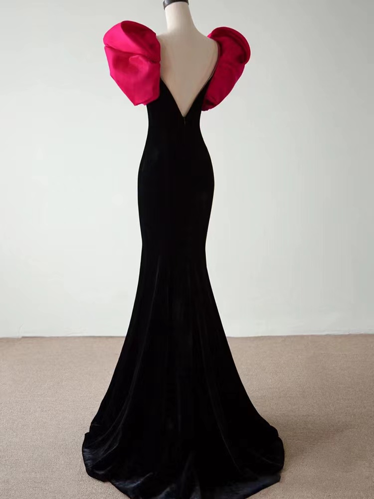 extravagant black dress Spring Temperament Black Maxi Dress And Elegant High Neck Long Sleeve Dress with Floral Accent (MA220), Black / XXL main image 1