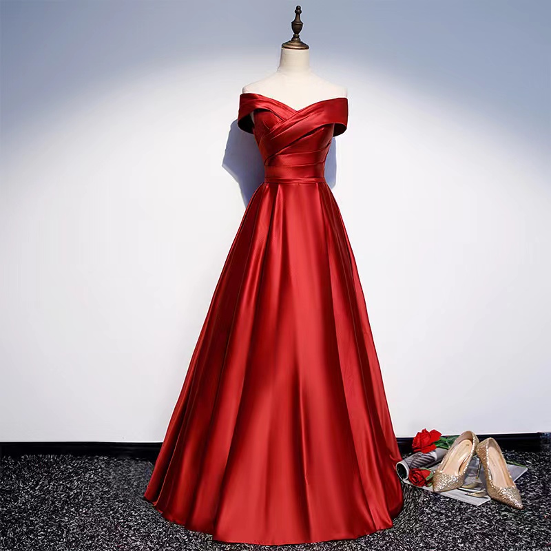 Off Shoulder Prom Dress Long Red Evening Dress, Sexy Satin Party Dress,custom Made
