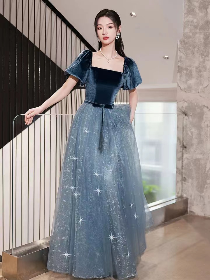 Blue Evening Dress, High Quality Prom Dress, Light Luxury Off Shoulder Evening Dress,custom Made