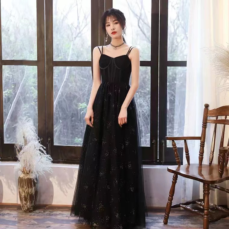 Black Party Dress,spaghetti Strap Evening Dress,custom Made