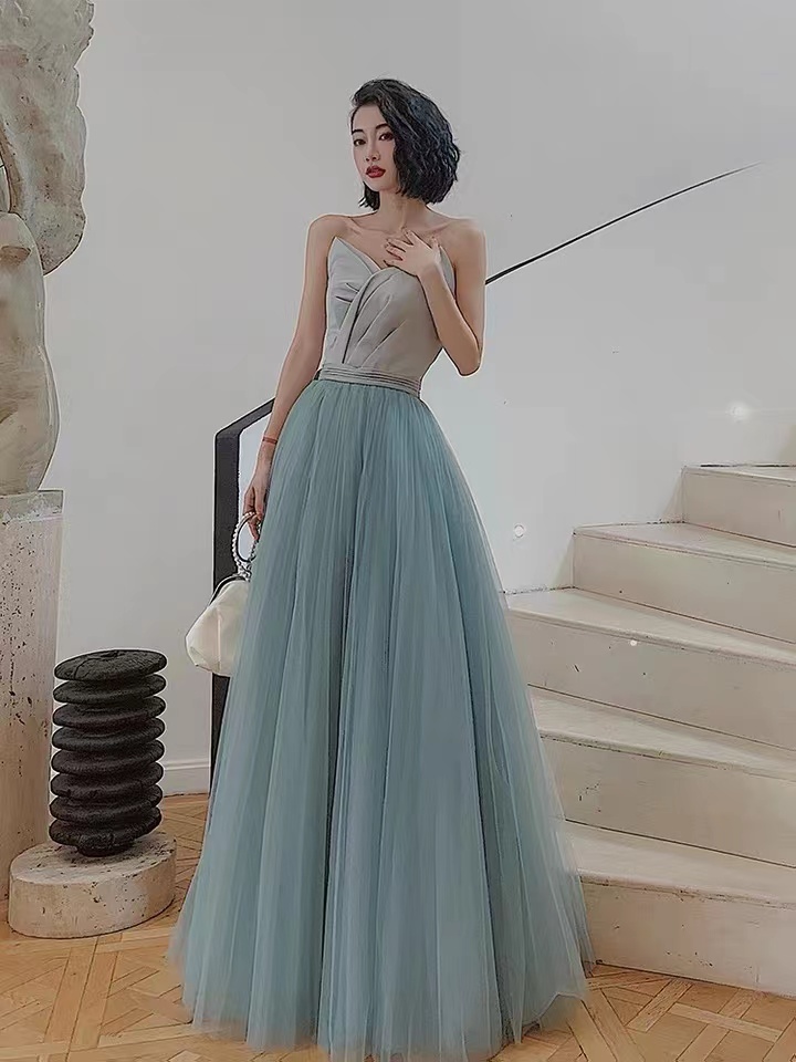 Strapless Evening Dress, Sexy Party Dress,blue Prom Dress,custom Made
