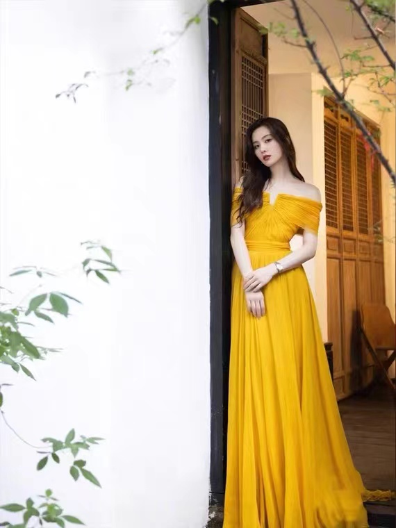Off Shoulder Evening Dress, Sexy Party Dress,yellow Prom Dress,chic Bridesmaid Dress,custom Made