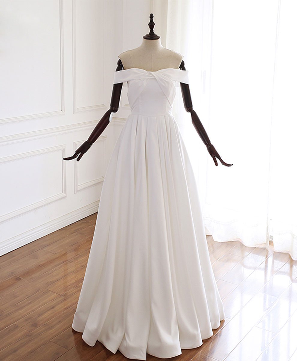 Simple Prom Dress, White Off Shoulder Long Prom Dress,custom Made