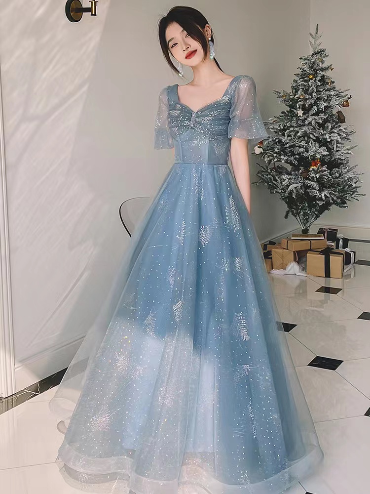 Blue Evening Dress,fairy Party Dress, Off Shoulder Prom Dress,custom Made