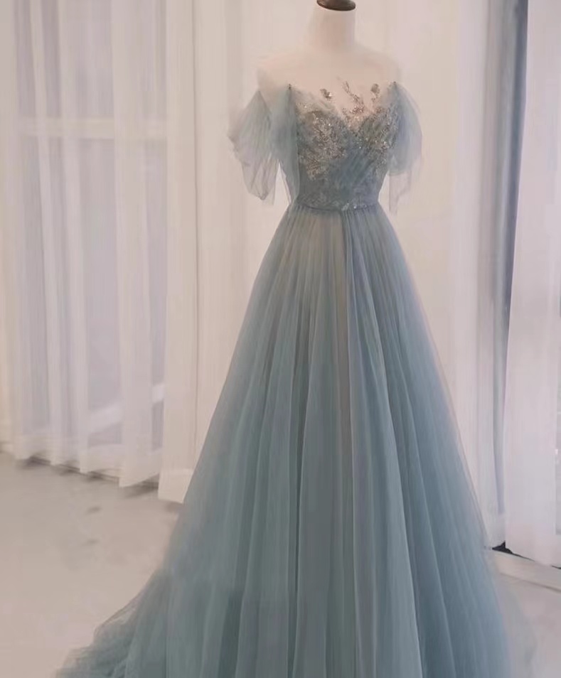 Gray Blue Party Dress, Light Luxury Prom Dress, Elegant Temperament Dream Evening Dress,custom Made