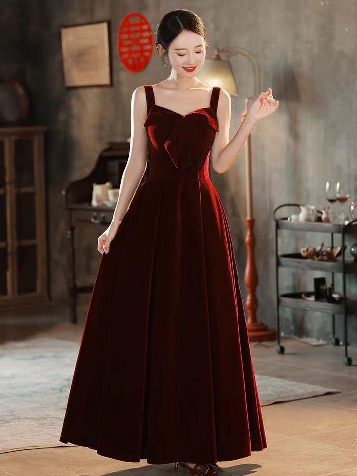 Spaghetti Strap Evening Dress, Cute Party Dress,red Velvet Prom Dress,custom Made