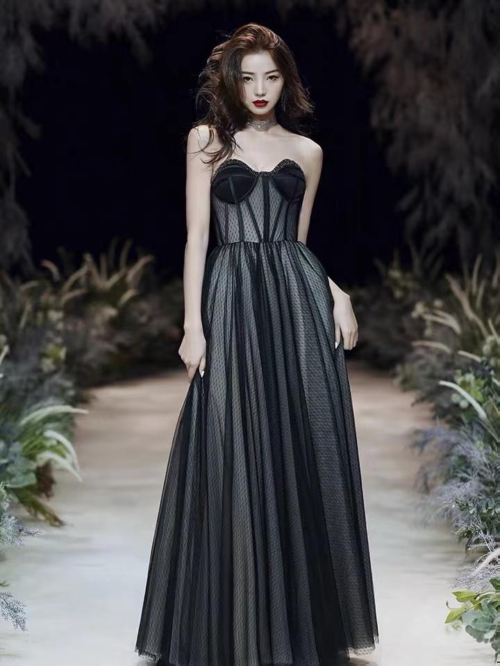 Strapless Evening Dress,sexy Party Dress,black Prom Dress,custom Made