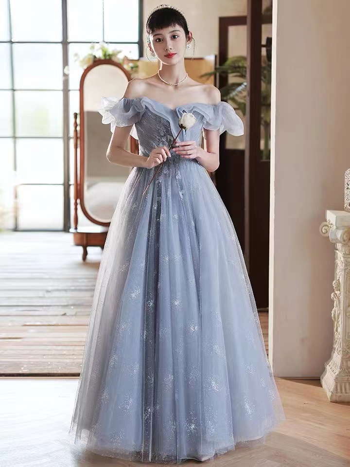 Off Shoulder Evening Dress,fairy Party Dress,blue Prom Dress,custom Made
