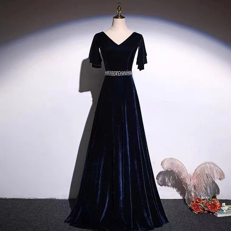 High Quality Velvet Prom Dress, V-neck Formal Evening Gown,custom Made