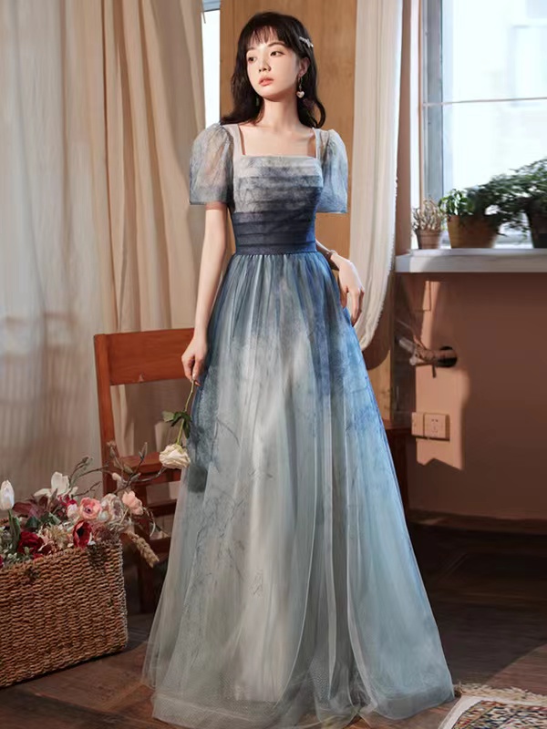 Off Shoulder Prom Dress,blue Temperament Party Dress, Unique Evening Dress,custom Made