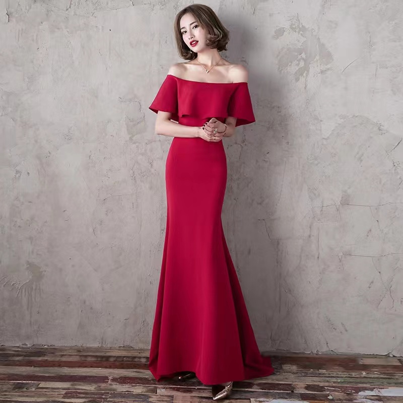 Off shoulder evening dress,red prom dress, mermaid party dress,custom made