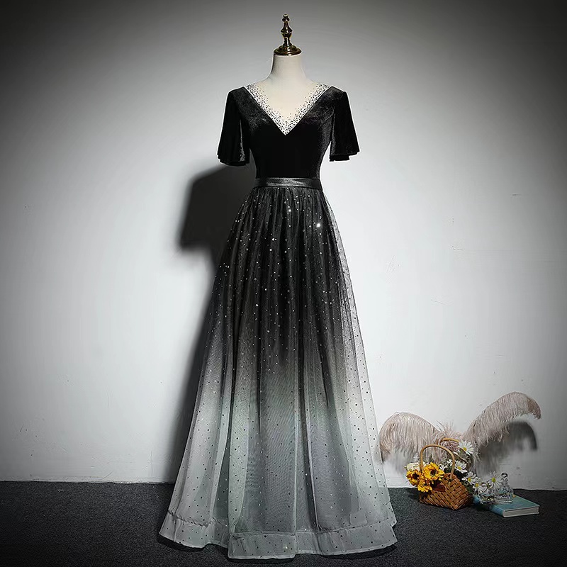 V-Neck evening dress,elegant prom dress,noble formal party dress,Custom Made