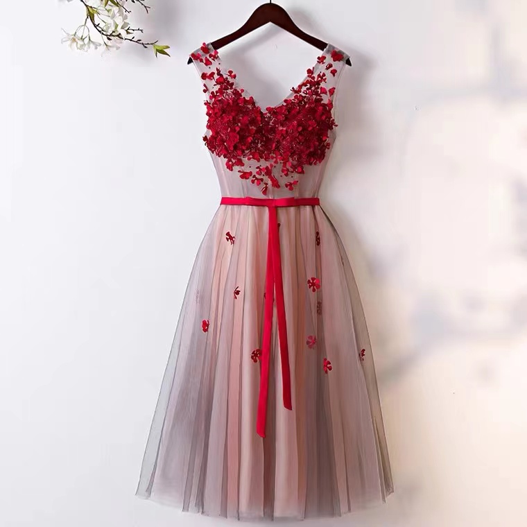 Red homecoming dress, V-neck midi dress, chic party dress,Custom Made