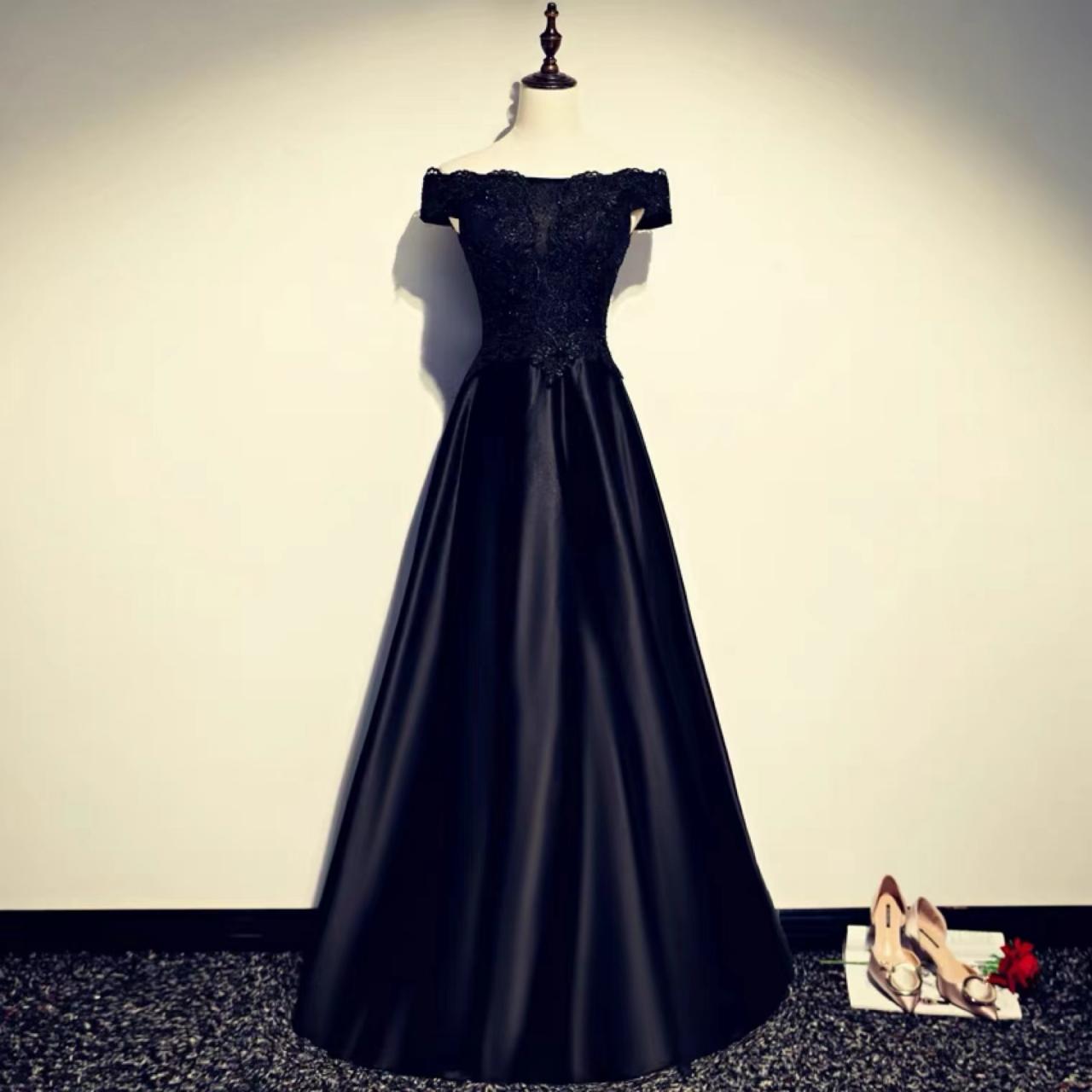 Off shoulder prom dress, elegant evening dress,navy blue party dress,Custom Made