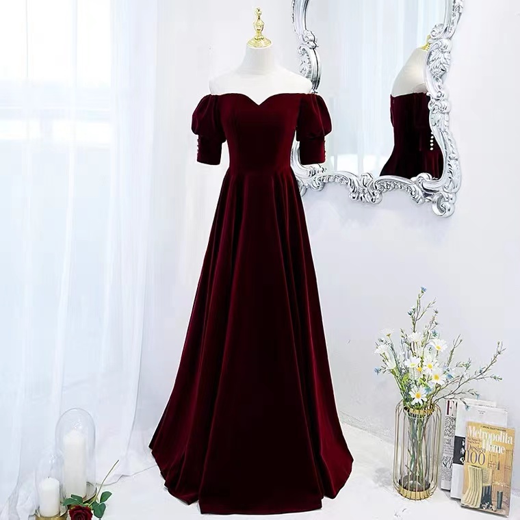 Off-shoulder prom dress,velvet party dress, elegant formal dress,custom made