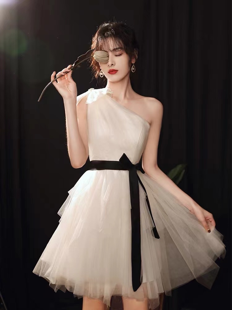 One Shoulder Prom Dress, White Evening Dress,cute Party Dress,cute Homecoming Dress,custom Made