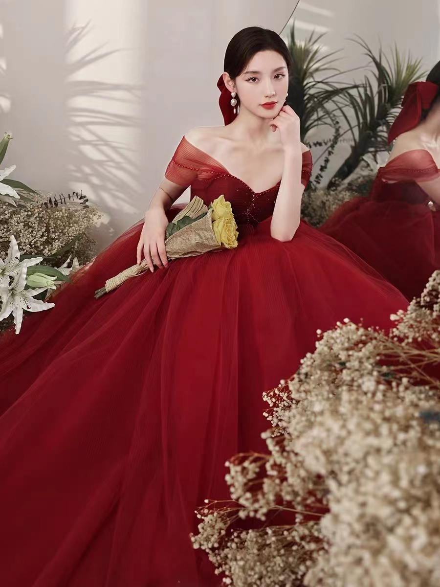 Off shoulder evening dress,dream prom dress,red party dress,custom made