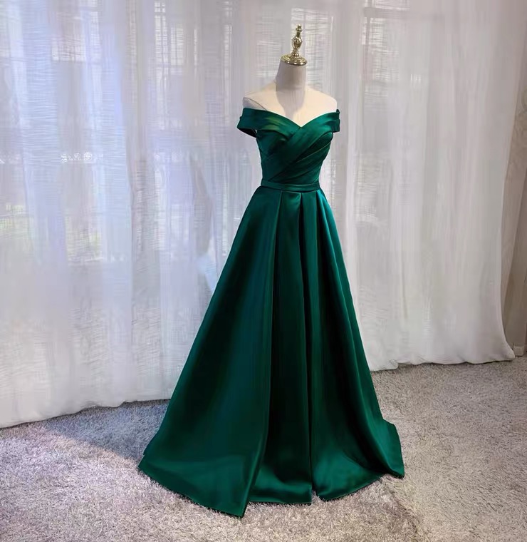 Off Shoulder Prom Dress,satin Evening Dress,elegant Party Dress,green Formal Dress,custom Made