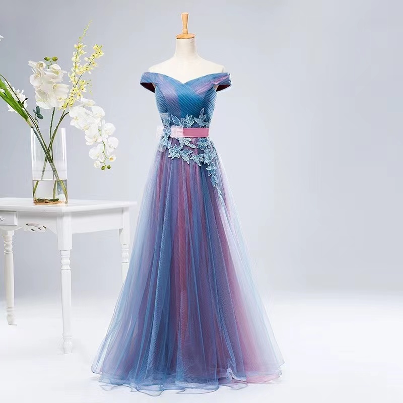 Blue evening dress,off shoulder prom dress,elegant formal dress,custom made
