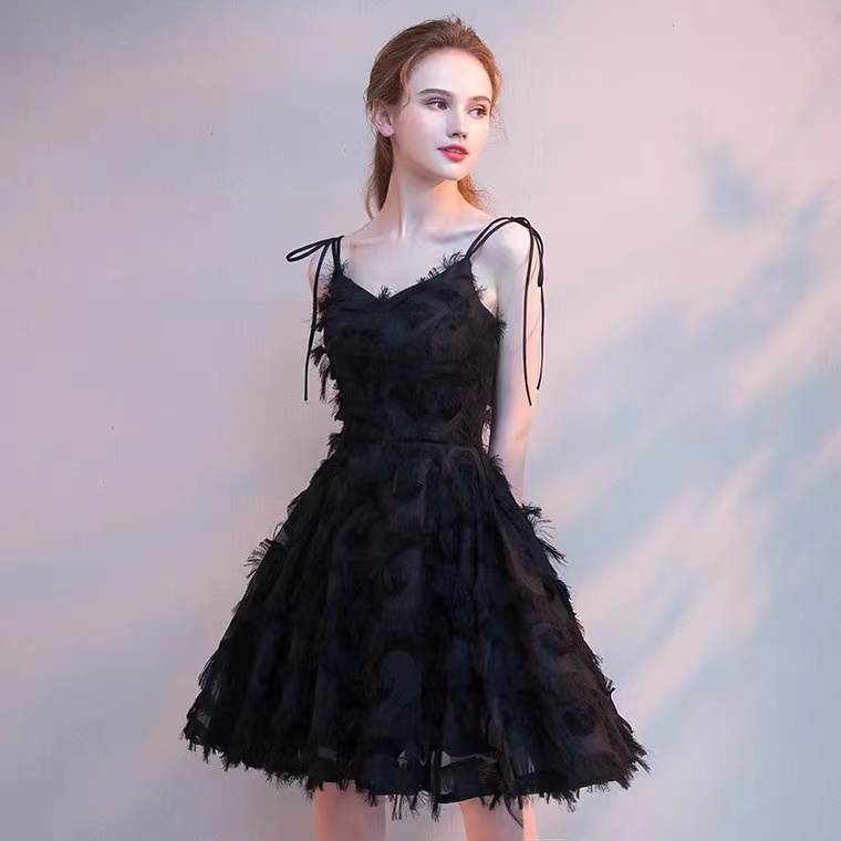 Spaghetti Strap Party Dress,black Dress,cute Homecoming Dress,custom Made