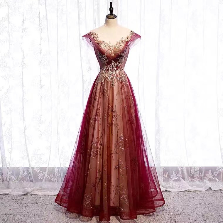 Cap Sleeve Prom Dress, Fairy Party Dress, Dream Birthday Dress,red Glitter Evening Dress,custom Made
