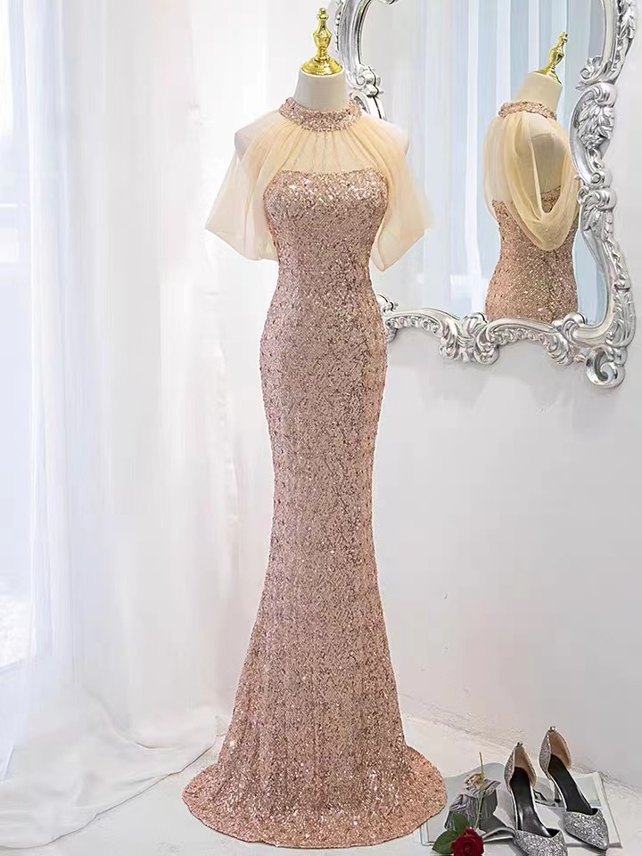 Gold Prom Dress,, Halter Neck Party Dress,sexy Bodycon Dress, ,custom Made