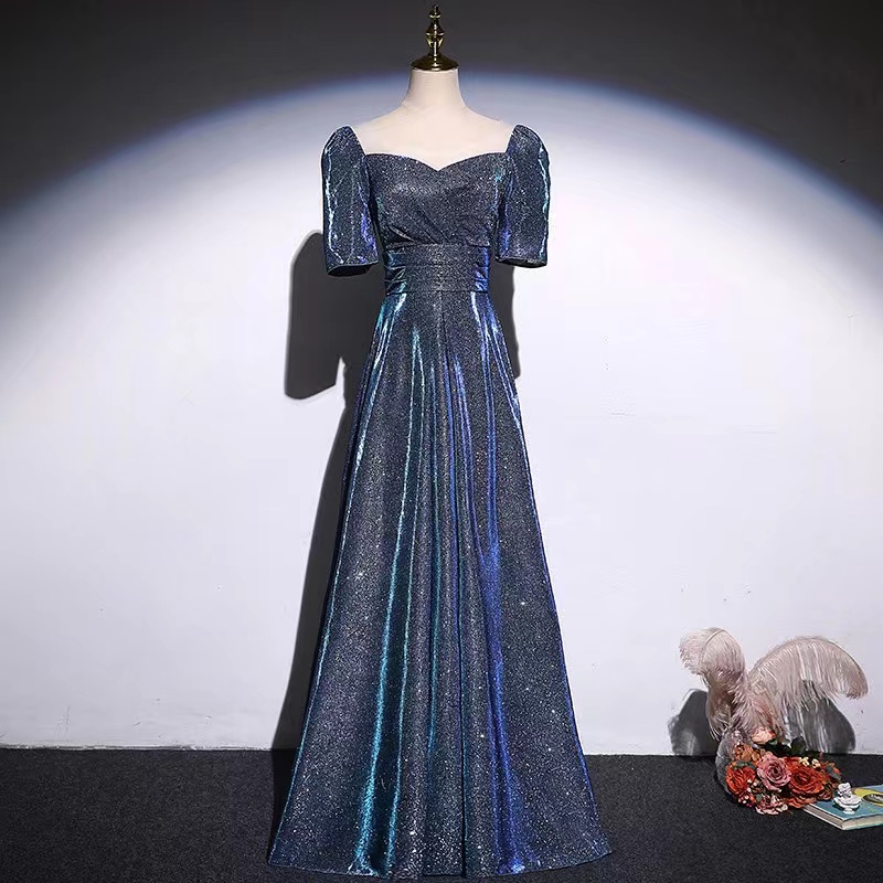 Blue Prom Dress,, Off-shoulder Party Dress, Shiny Evening Dress, ,custom Made
