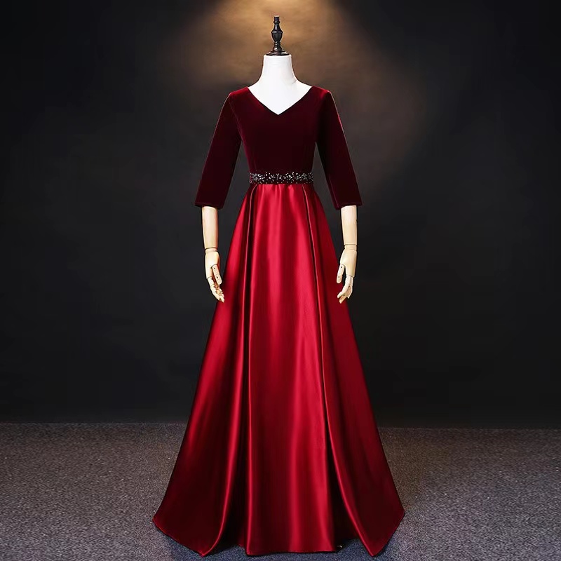 V-neck Prom Dress, Red Evening Dress,elegant Party Dress,formal Wedding Guest Dress,custom Made