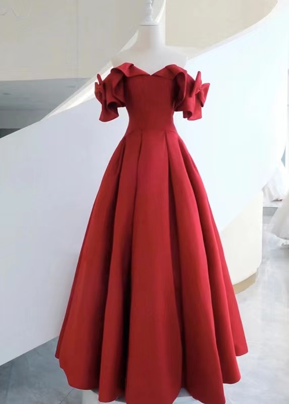 Cute birthday dresses, red evening dresses, satin prom dresses, off-the-shoulder party dresses,custom made