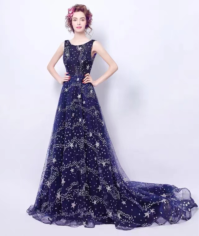 Navy Blue Backless Dress, Birthday Party Dress, Glitter Wedding Dress,sleeveless Prom Dress,custom Made