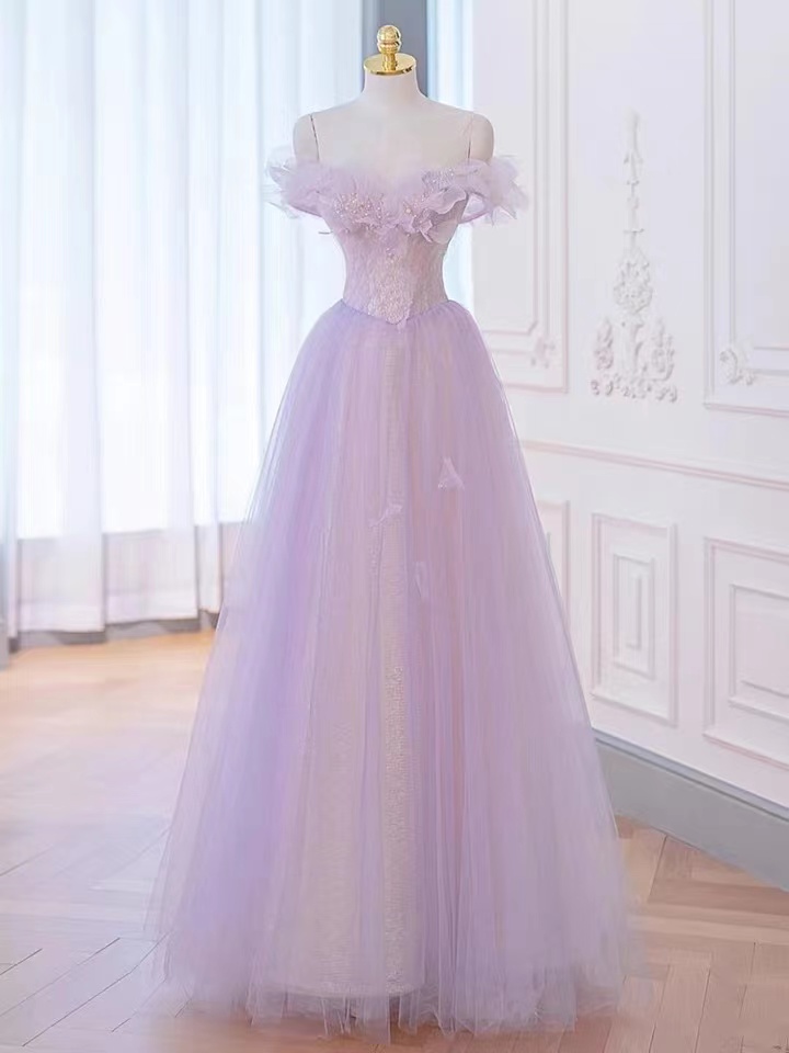 Purple Prom Dress, Off Shoulder Evening Dress,dream Party Dress,romantic Birthday Dress,custom Made