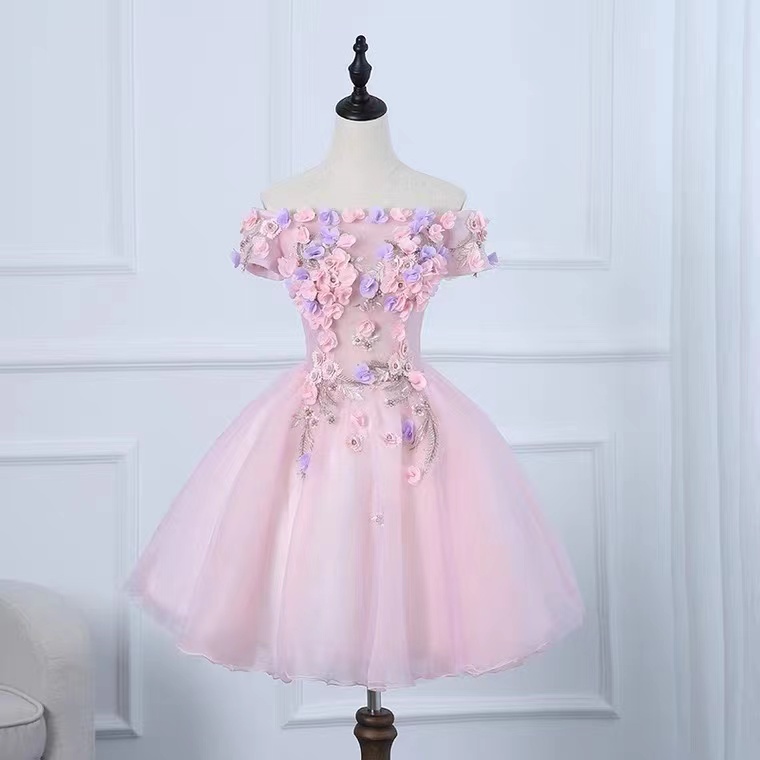 Sleeveless Homecoming Dress,pink Prom Dress,chic Birthday Dress With Applique,v-neck Homecoming Dress,custom Made