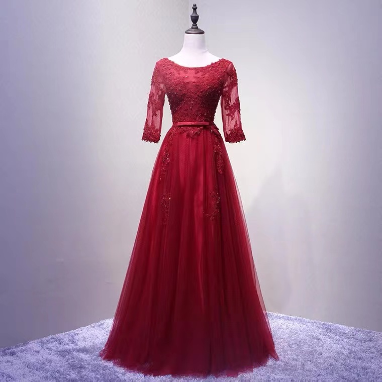 O-neck Prom Dress,red Party Dress, Elegant Evening Dress ,custom Made
