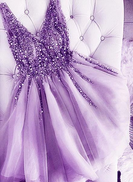 V-neck Homecoming Dress, Cute Prom Dress,purple Party Dress,custom Made