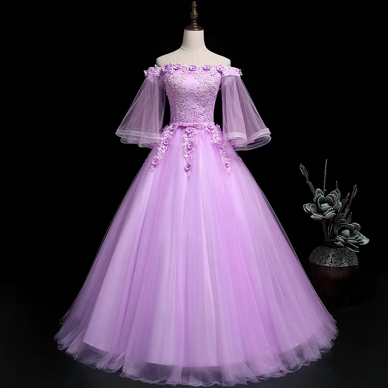 Off Shoulder Wedding Dress, Elegant Prom Dress, Purple Party Dress,dream Ball Gown Dress,custom Made