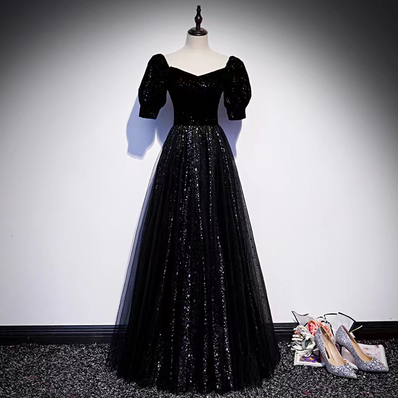Elegant Shiny Evening Dress, Black Prom Dress, Sexy, Long Formal Party Dress,noble Wedding Guest Dress,custom Made