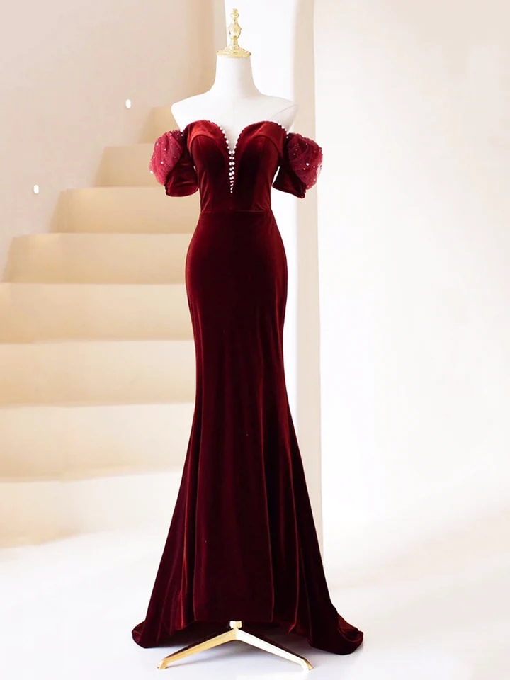 Velvet Dress,off Shoulder Elegant Dress, Red Dress ,sexy Bodycon Dress,custom Made