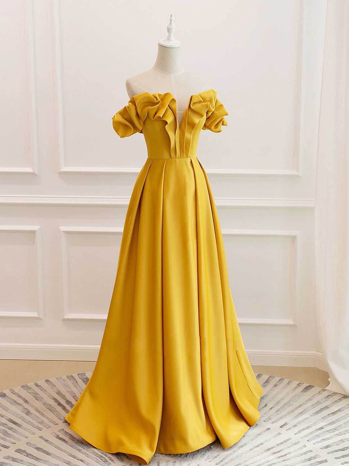 Yellow Prom Dress,elegant Party Dress,off Shoulder Satin Evening Dress,custom Made
