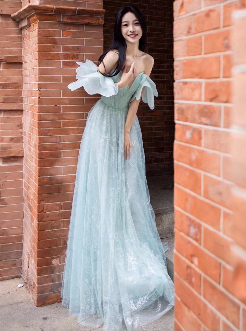 Light Blue Prom Dress,off-shoulder Party Dress, Fairy Graduation Dress, Luxury Birthday Dress,custom Made