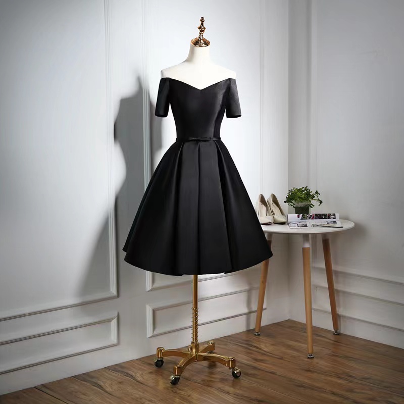 V-neck Evening Dress,black Homecoming Dress,off Shoulder Party Dress,custom Made